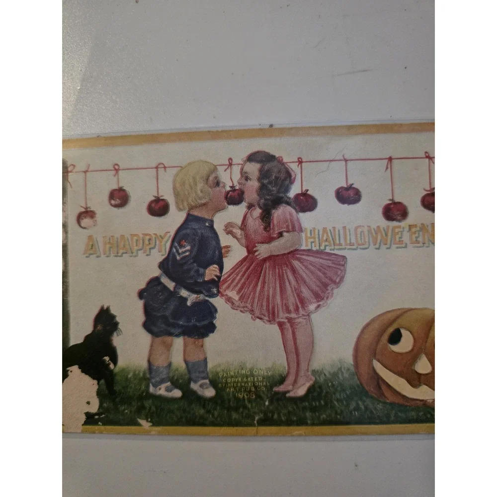 Vintage 1900's Ellen Clapsaddle Halloween‎ Postcard Children Bobbing For Apples